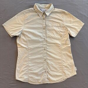 Columbia Titanium Womens Medium Tan Short Sleeve Hiking Shirt Vented TL7155